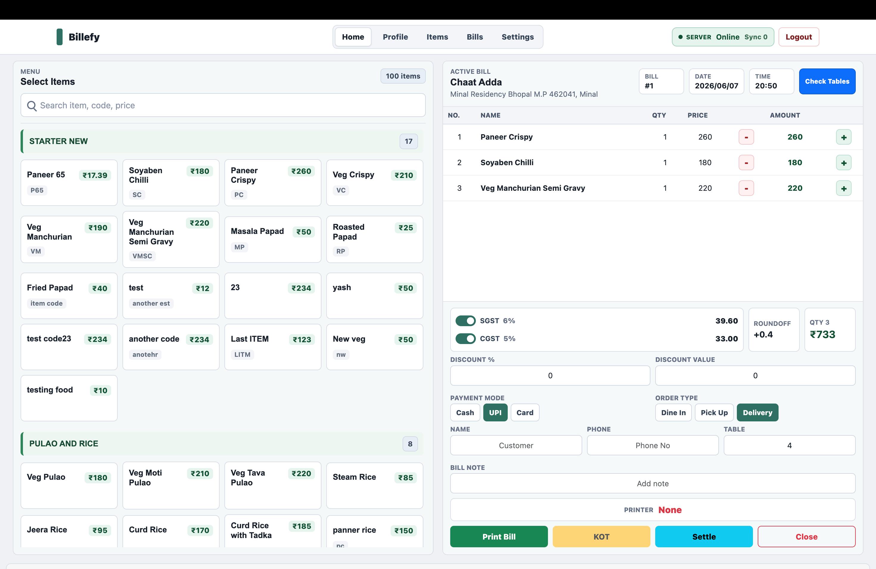 Billefy bill generator screen